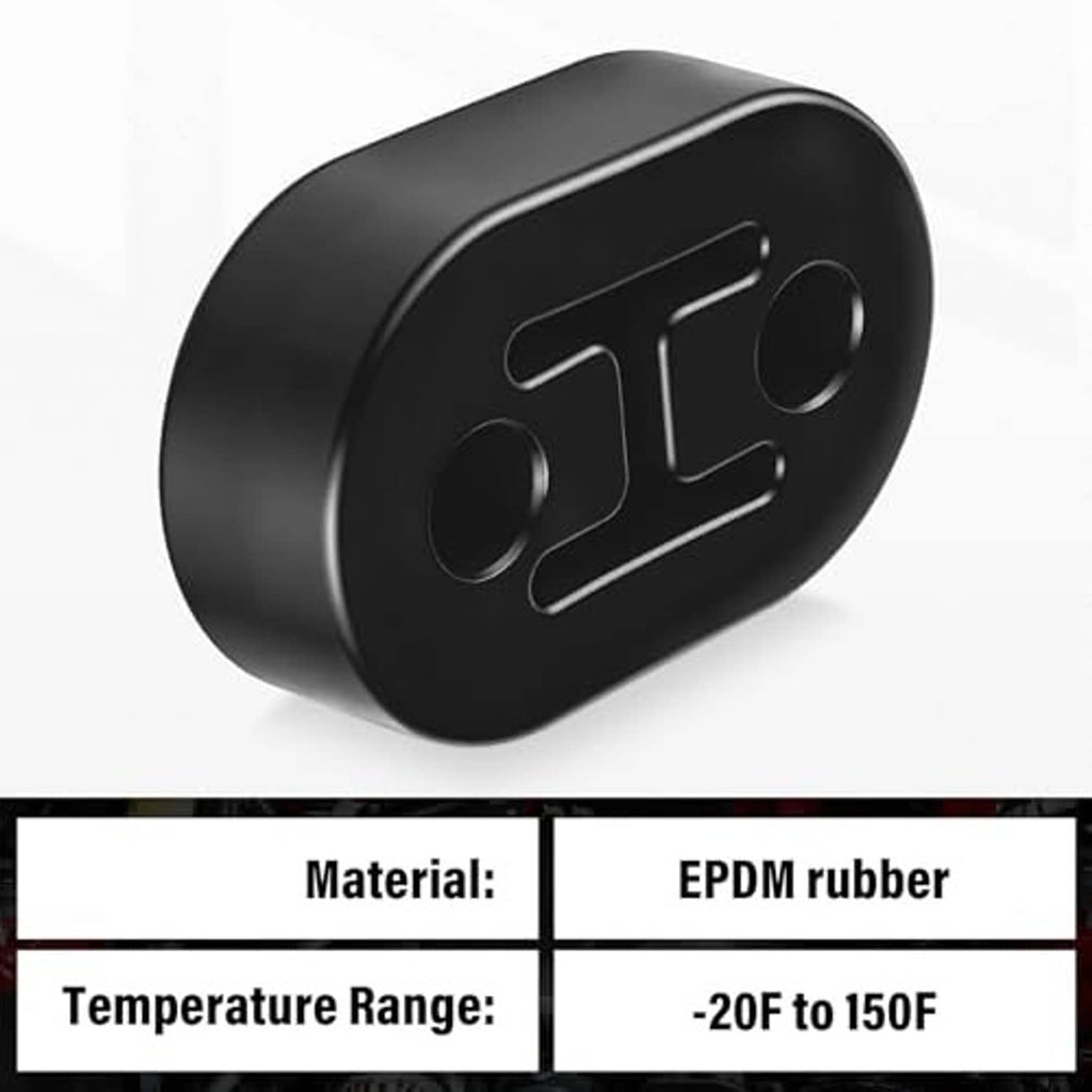 Black rubber exhaust hanger end view with mounting holes and reinforcement web