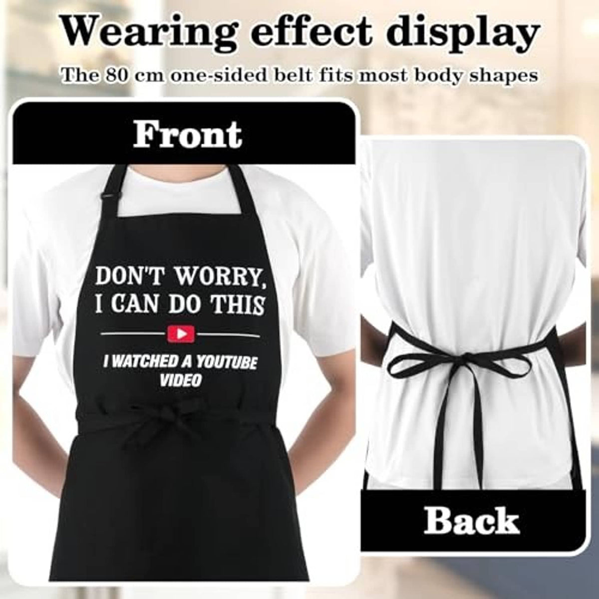 Apron front and back view with tie waist and “Don't worry, I can do this”