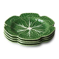 Green cabbage-design dinner plates, set of four; white veining on glossy green.