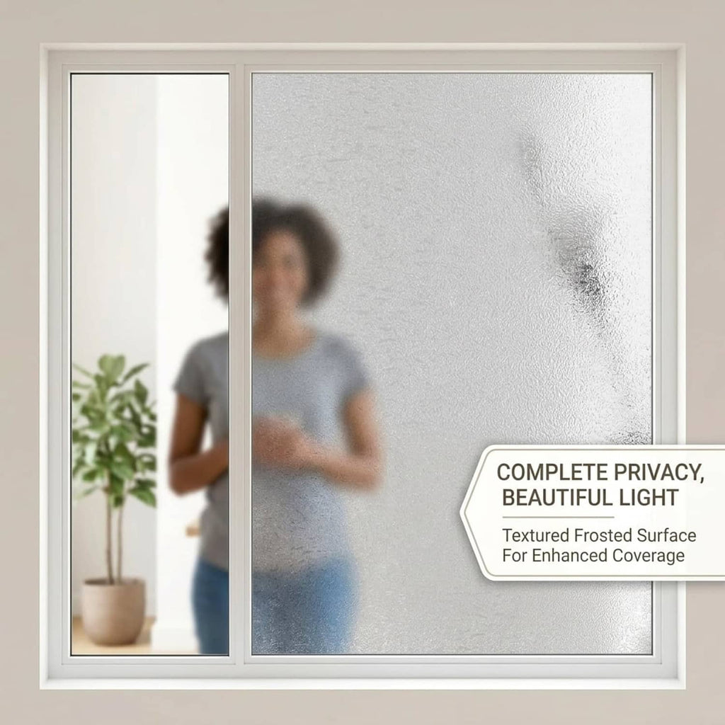 Frosted window film with crystal texture for enhanced privacy and light coverage