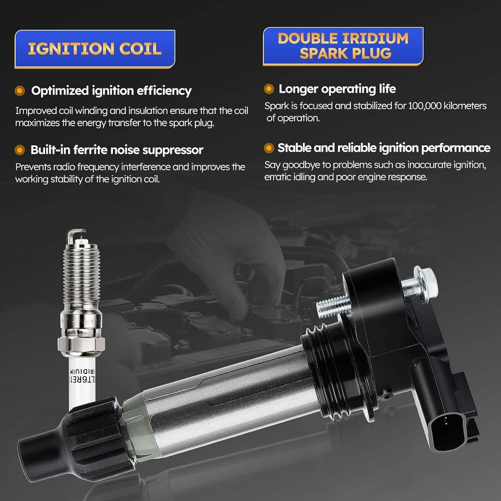 Ignition coil with spark plug, showing threaded plug and coil assembly illustration
