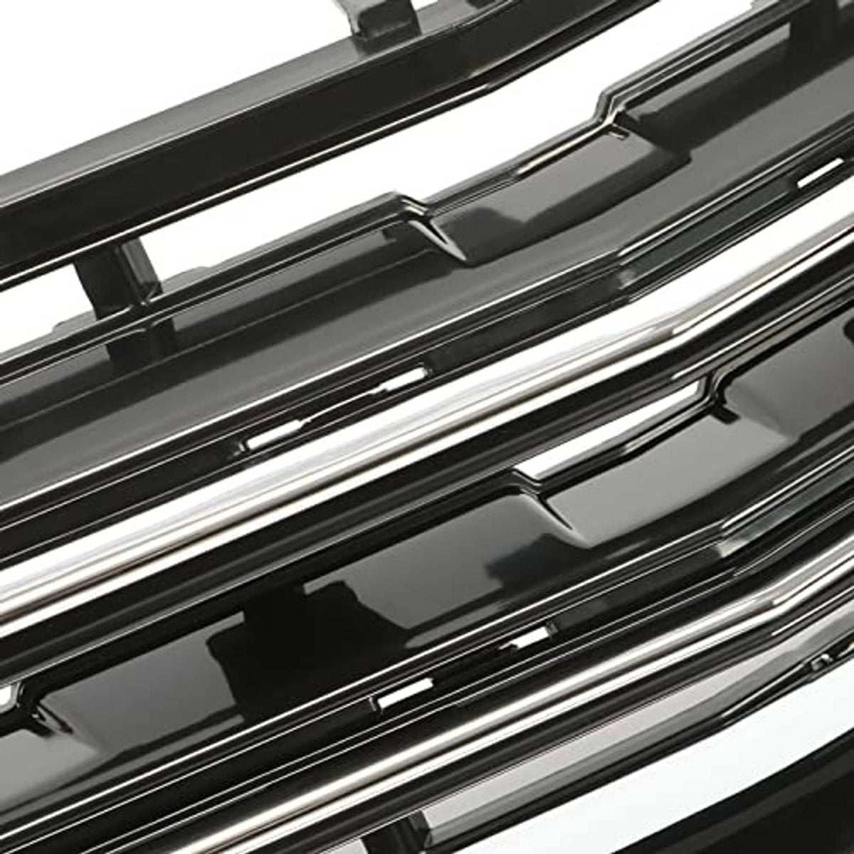 Front lower grille insert with black mesh and chrome-trimmed horizontal bars