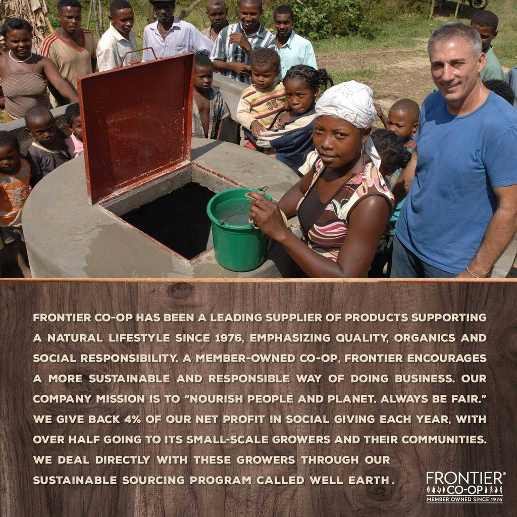 Frontier Co-op product information card with people and brand text