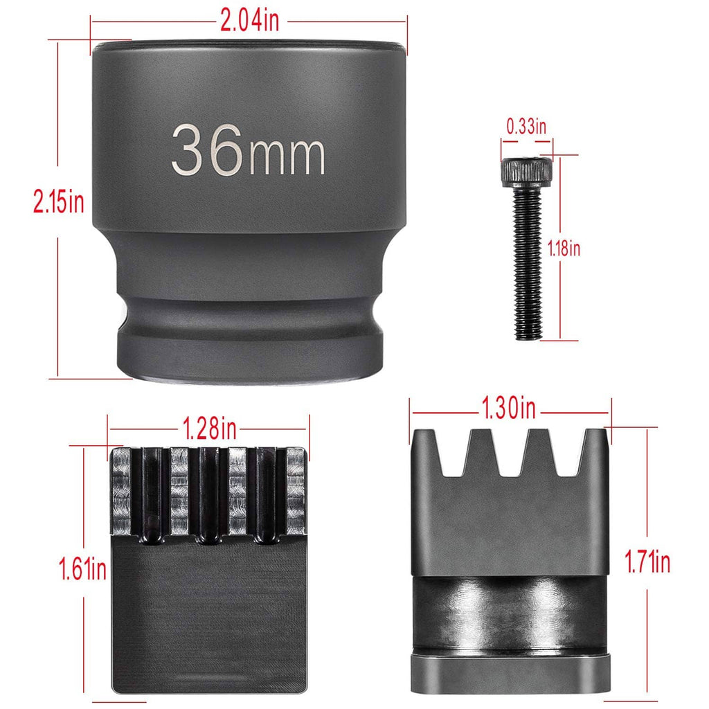 36mm socket and threaded bolt size diagram with measurement markings