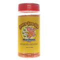 BBQ spice rub bottle with yellow label, red cap, and "Honey Hog BBQ" artwork