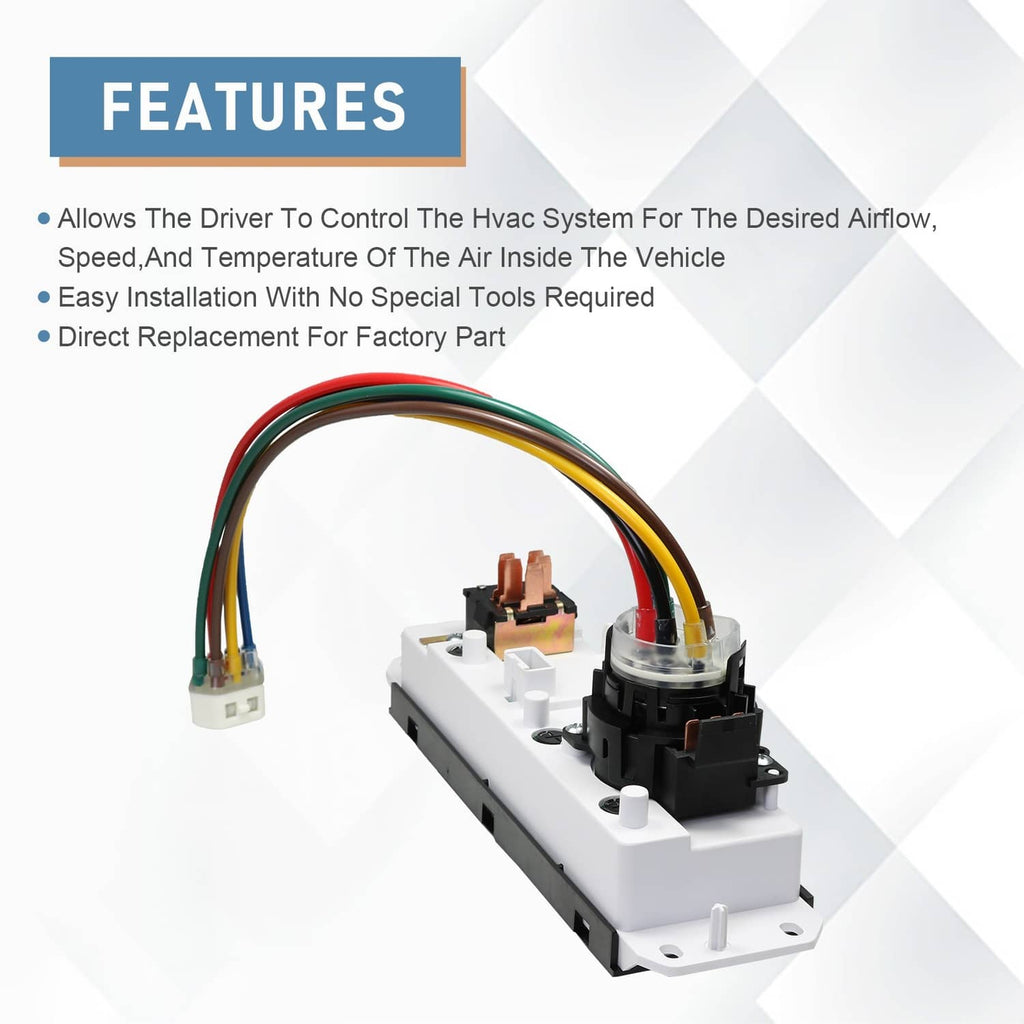 HVAC heater control panel switch assembly with blower control module and wire harness