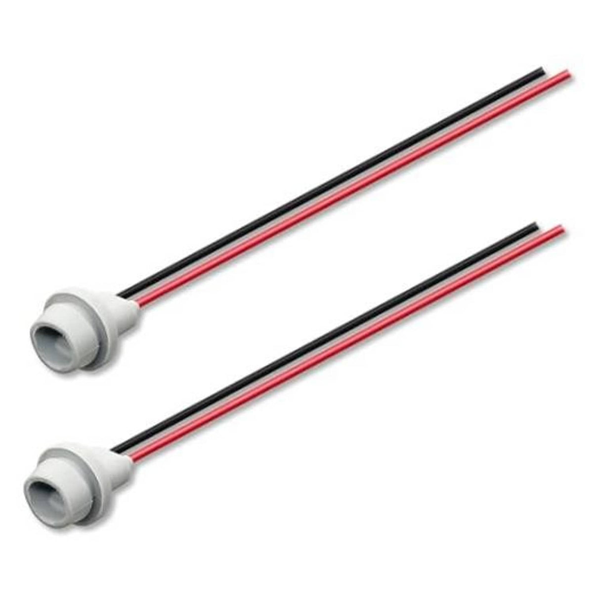 Rubber-base wire harness bulb socket leads, gray connectors with red and black wires