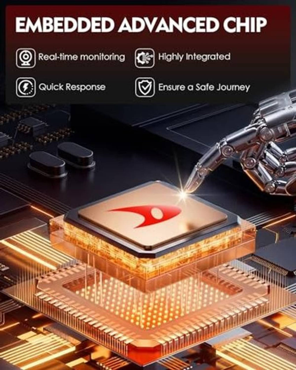 TPMS sensor advanced embedded chip feature with circuit-board close-up.