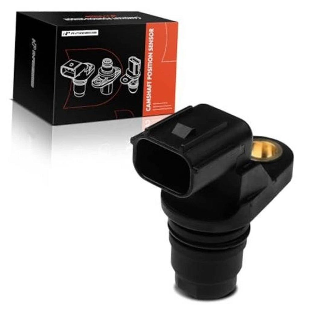 Camshaft position sensor with black plastic connector and metal mounting flange
