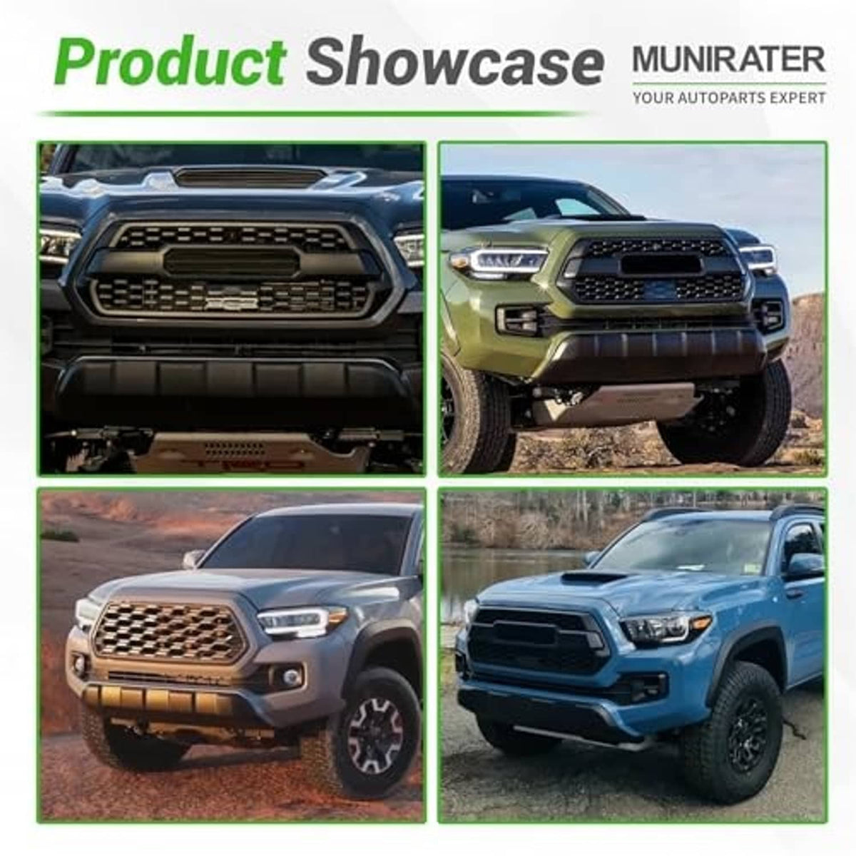Pickup truck front with black bumper trim installed around grille area