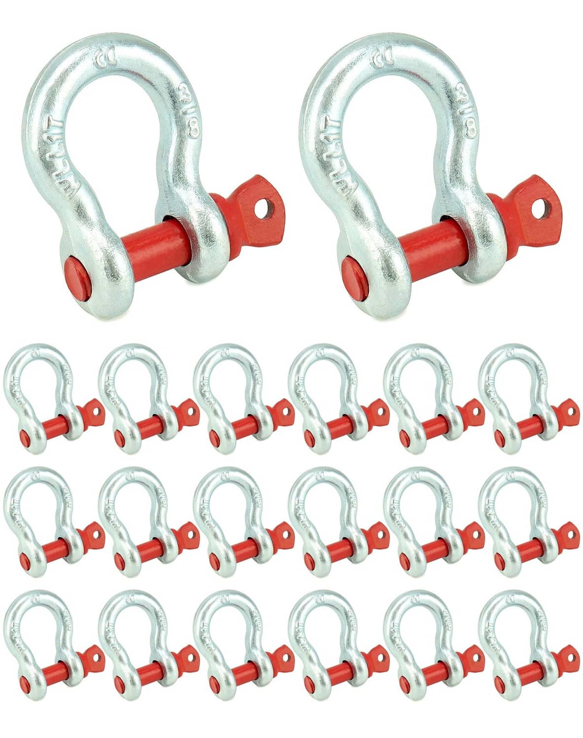 Galvanized screw pin shackle with red pin, D-ring anchor for secure tie-downs