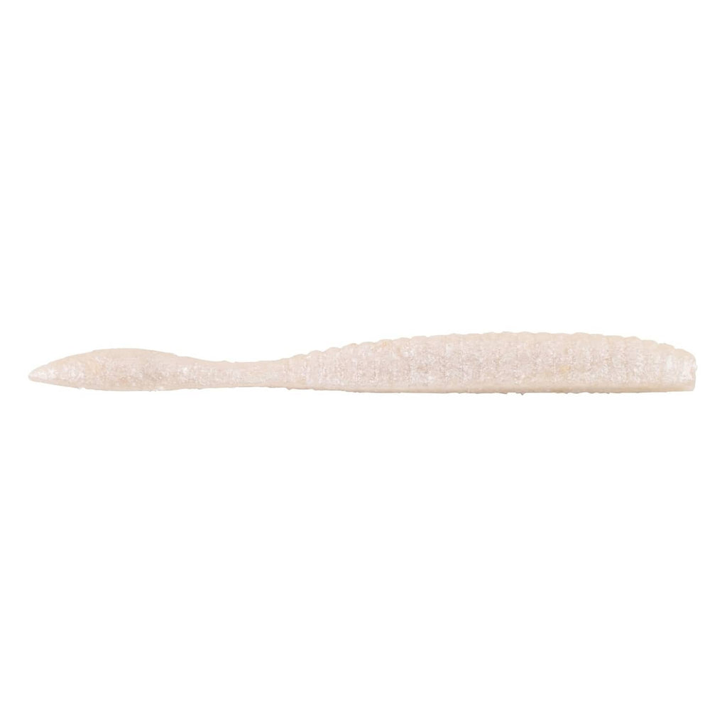 White pearl flat worm fishing bait, 3.6 in finesse soft plastic profile
