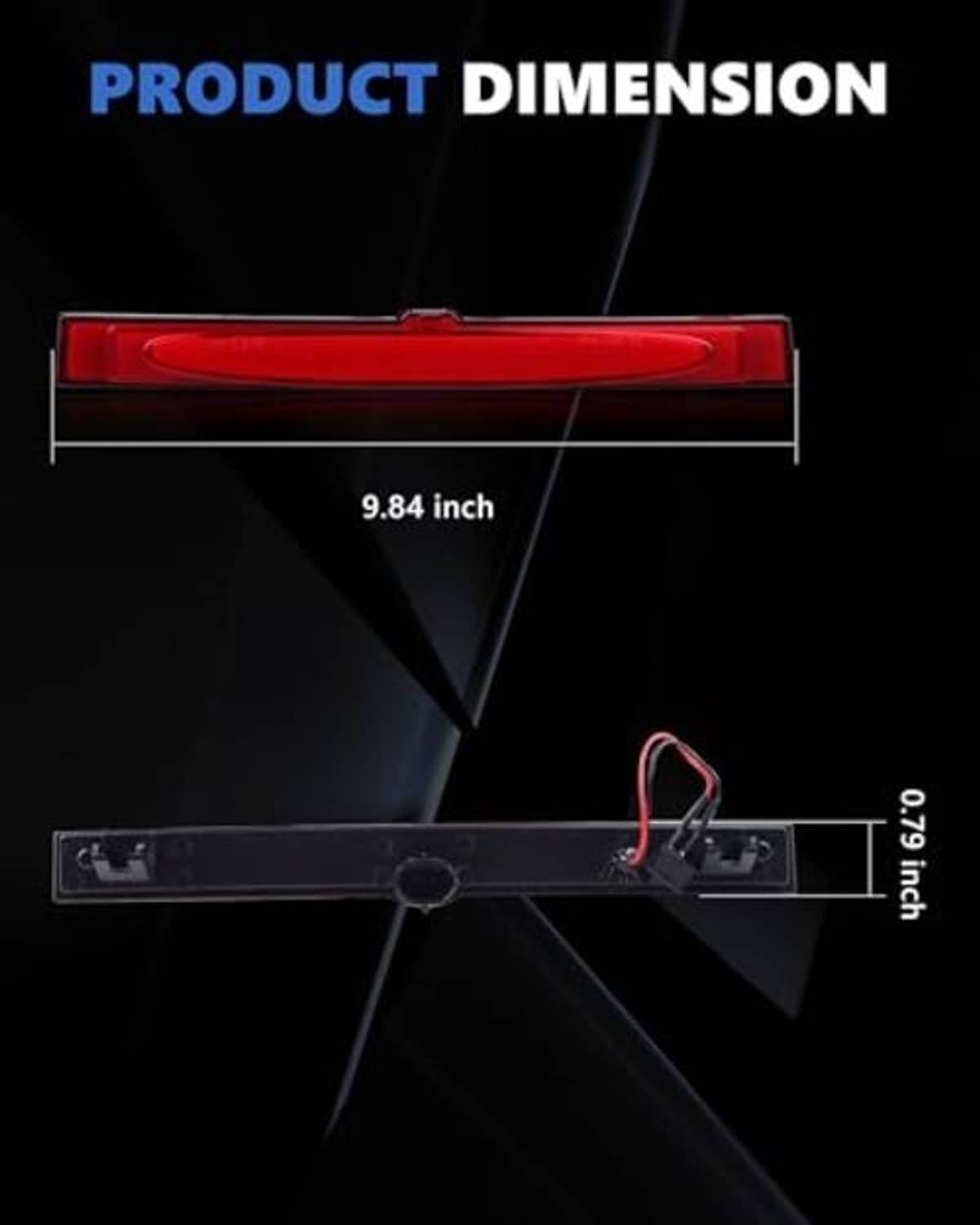 Red LED third brake light bar with mounting dimensions shown