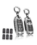 Silver key fob cover case protector with key ring, remote button layout, two angles