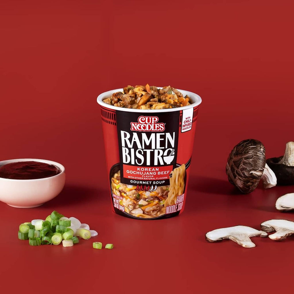 Ramen Bistro Korean gochujang beef noodle cup with noodles and ingredients