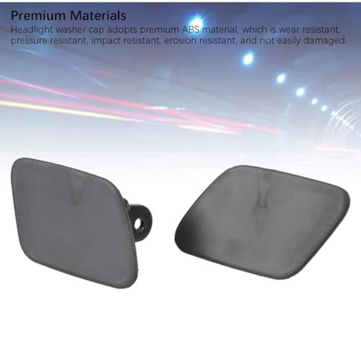 Unpainted dark gray ABS headlight washer cover caps, left and right
