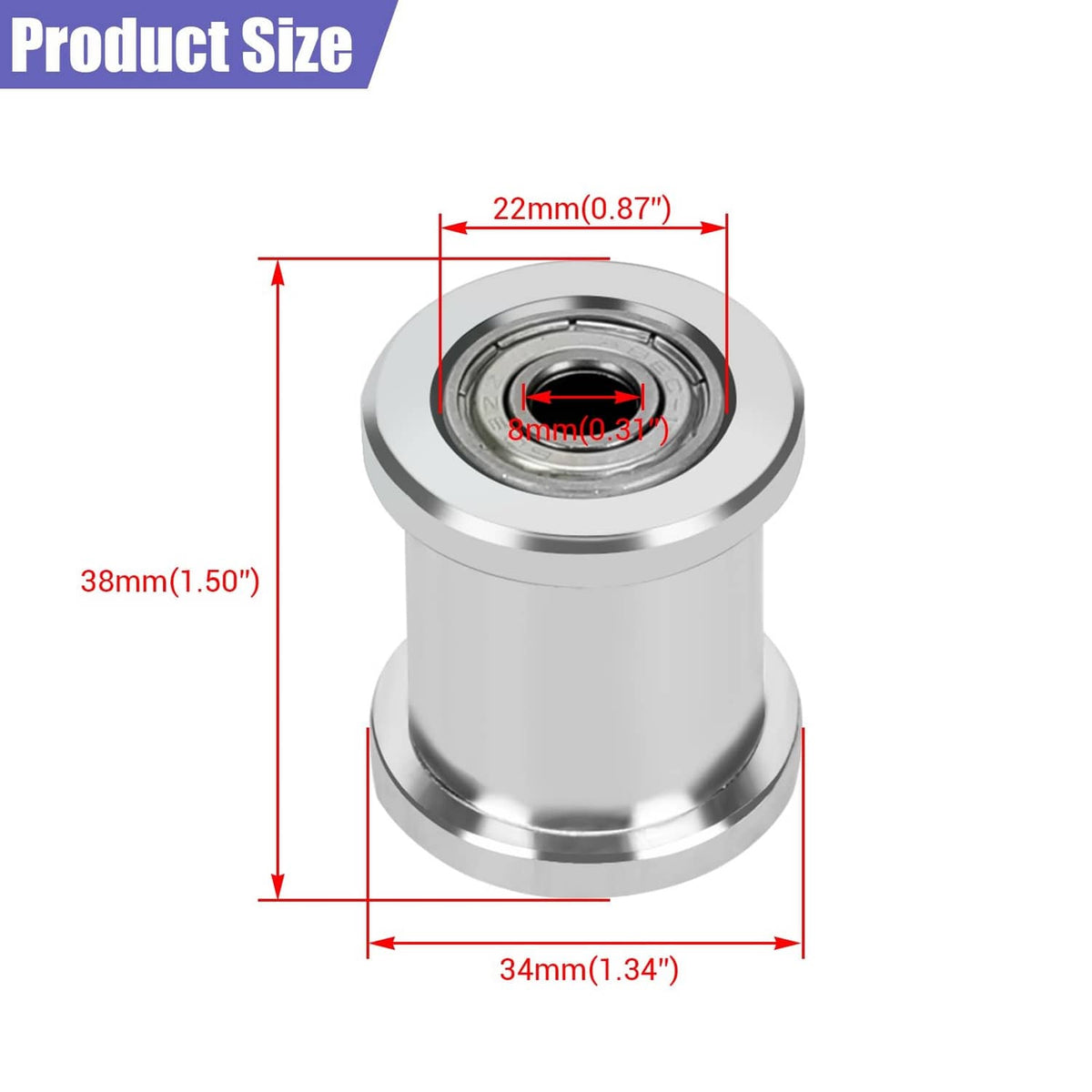 Mini bike chain tensioner size diagram with roller housing and outer ring measurements