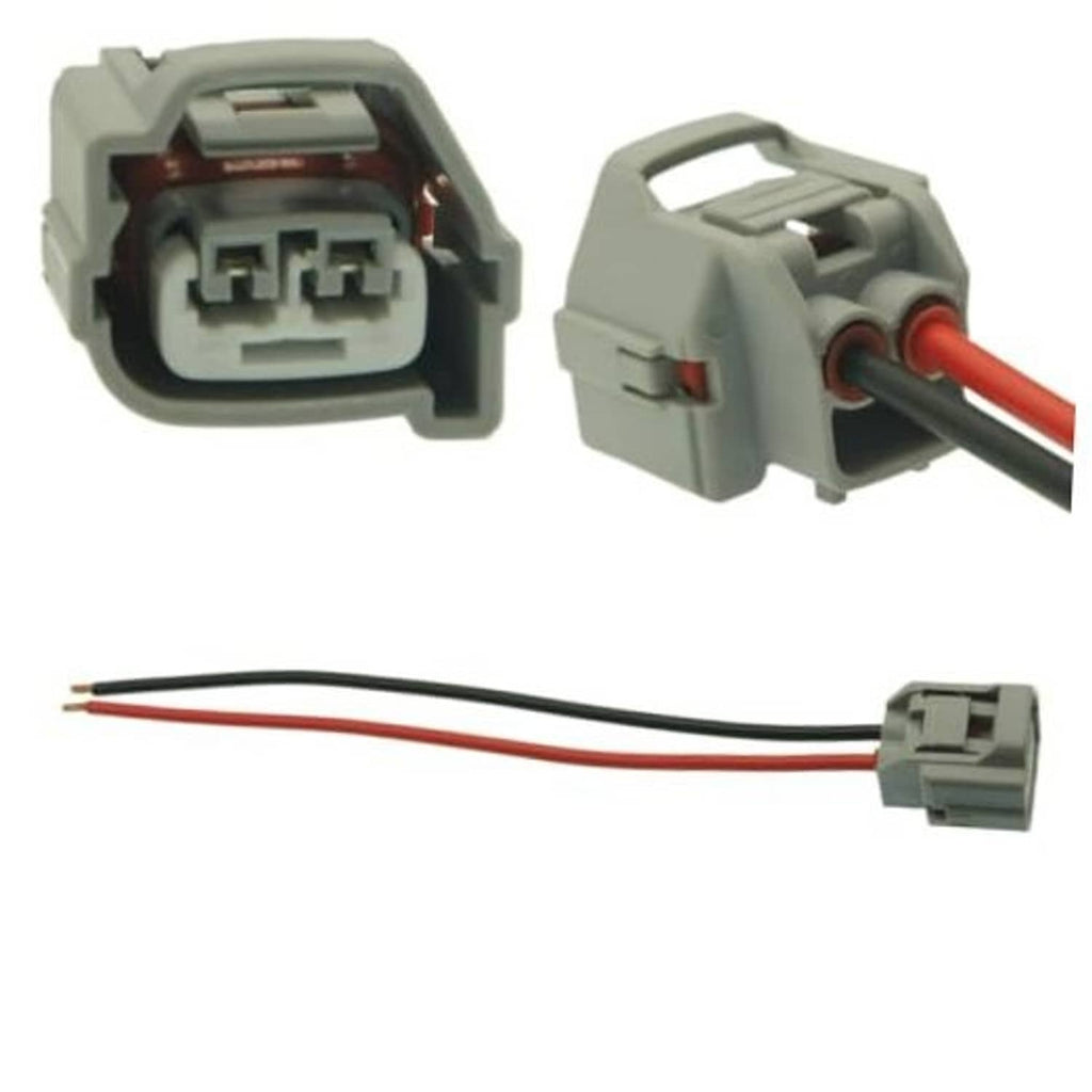 AC compressor connector pigtail harness with gray plug and red/black wires