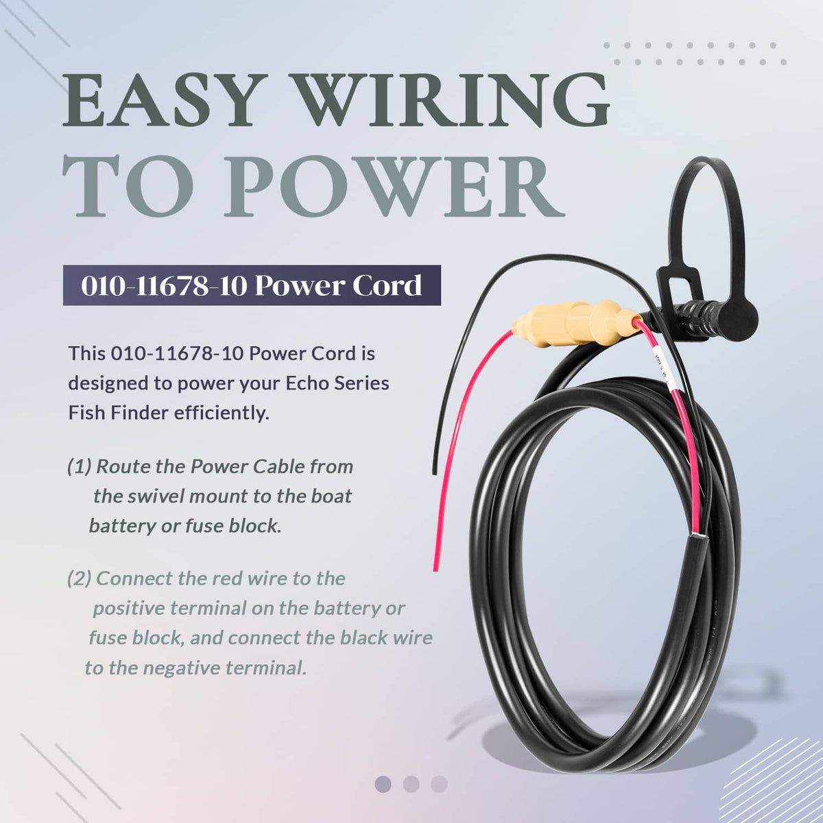 Black power cable with red and black wires, featuring a 4-pin connector and inline block.