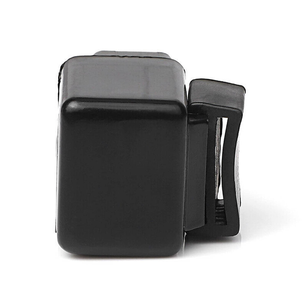 Fuel pump fan off relay, rear angle view of black casing with connector tab