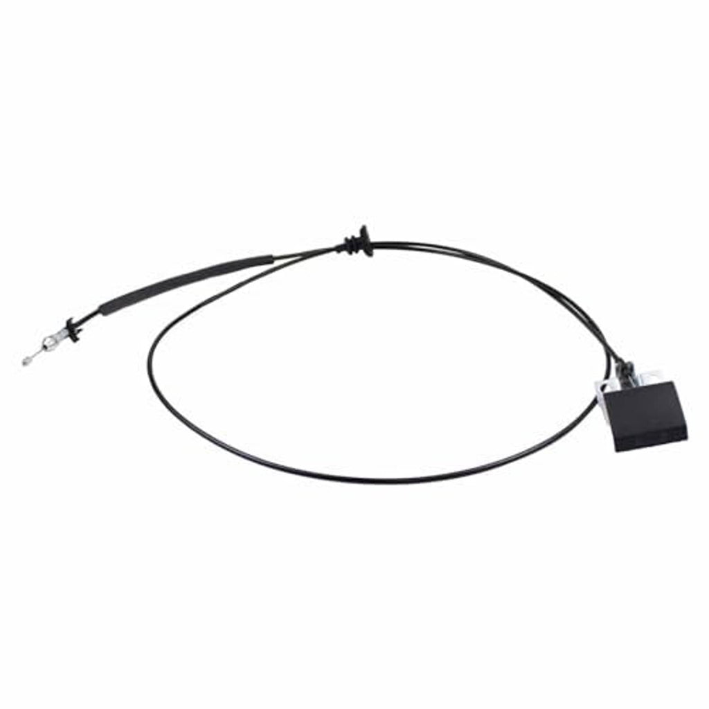 Hood release cable with black wire loop and latch components at both ends