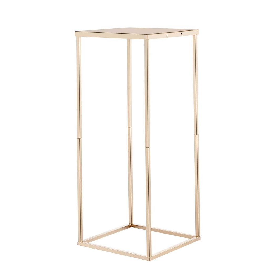 Gold-tone tall flower stand frame with open sides and rectangular base