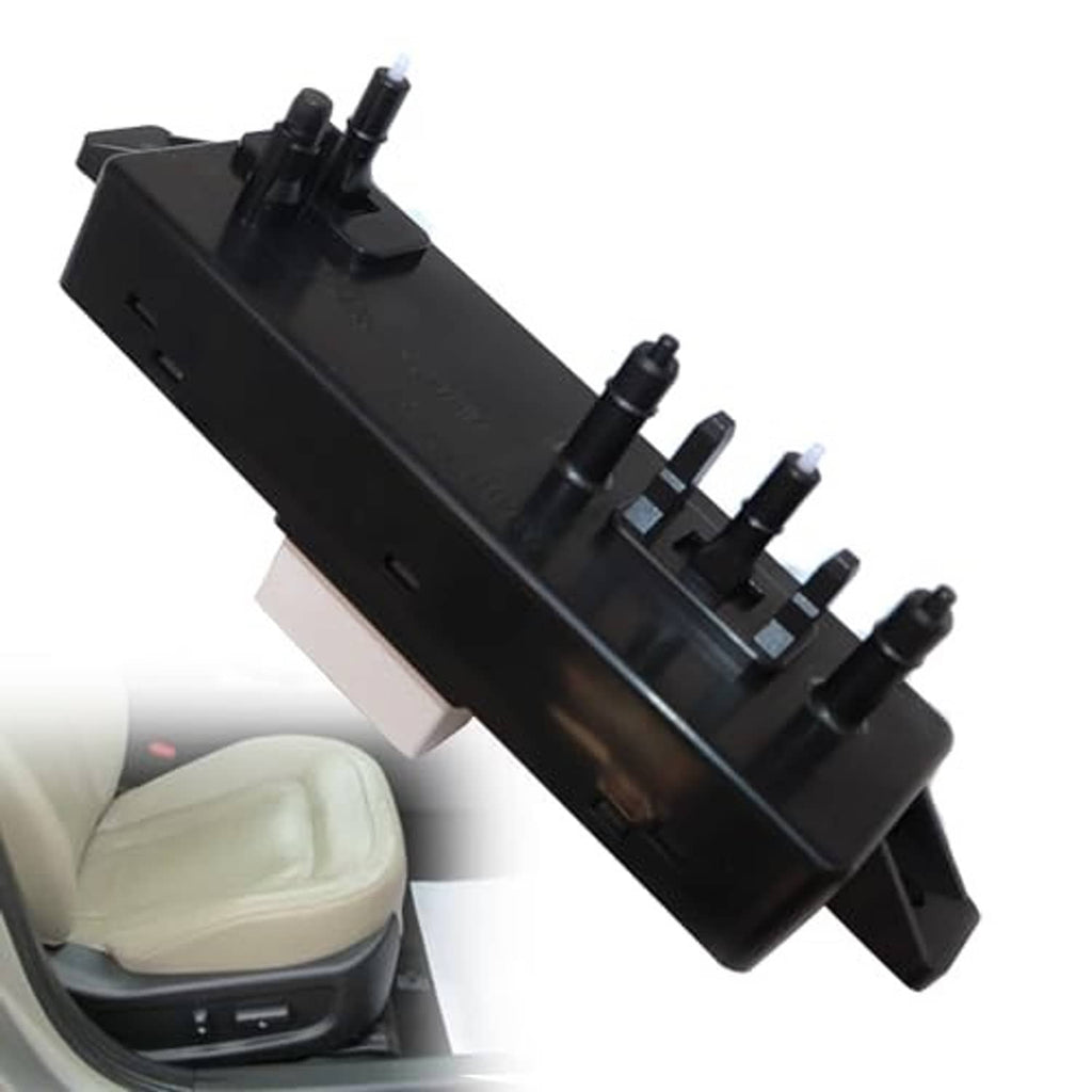 Black power seat control switch module angled view with several raised pin posts