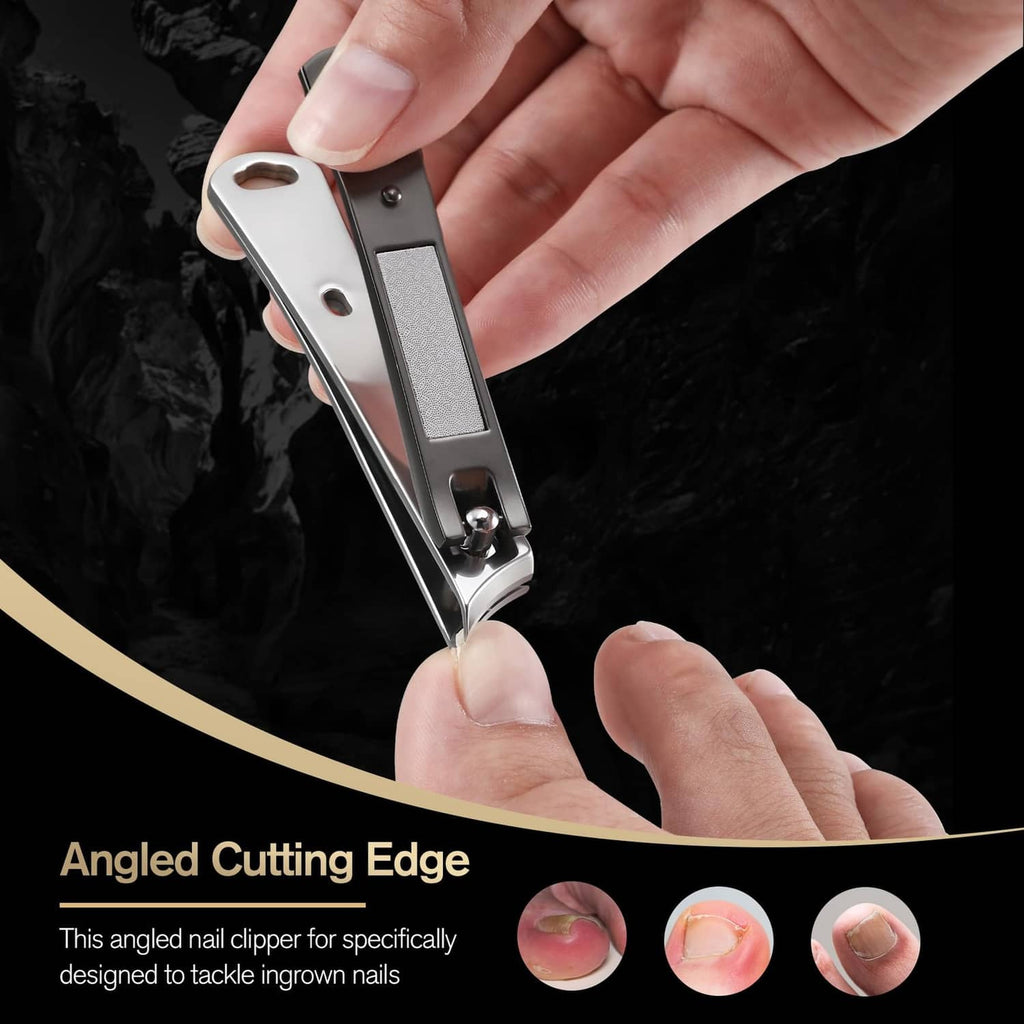 Ingrown nail clipper with angled cutting edge, held in hand for precise trimming
