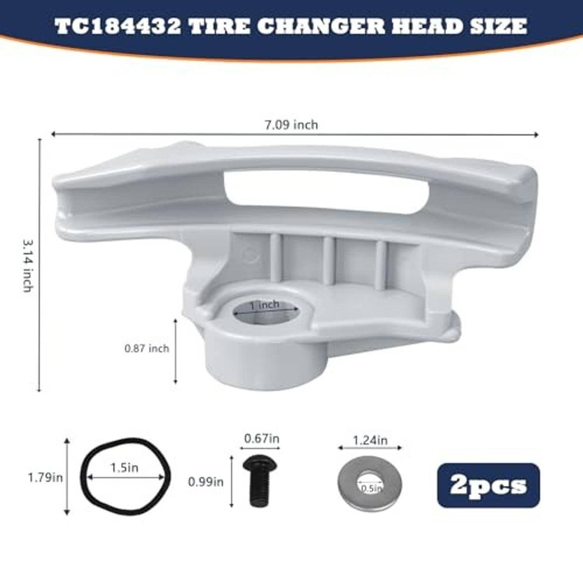 Tire changer duck head replacement part, white plastic with mounting hole, size shown