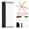 Chimney cleaning kit storage bag with rods, brushes, gloves, goggles, and accessories