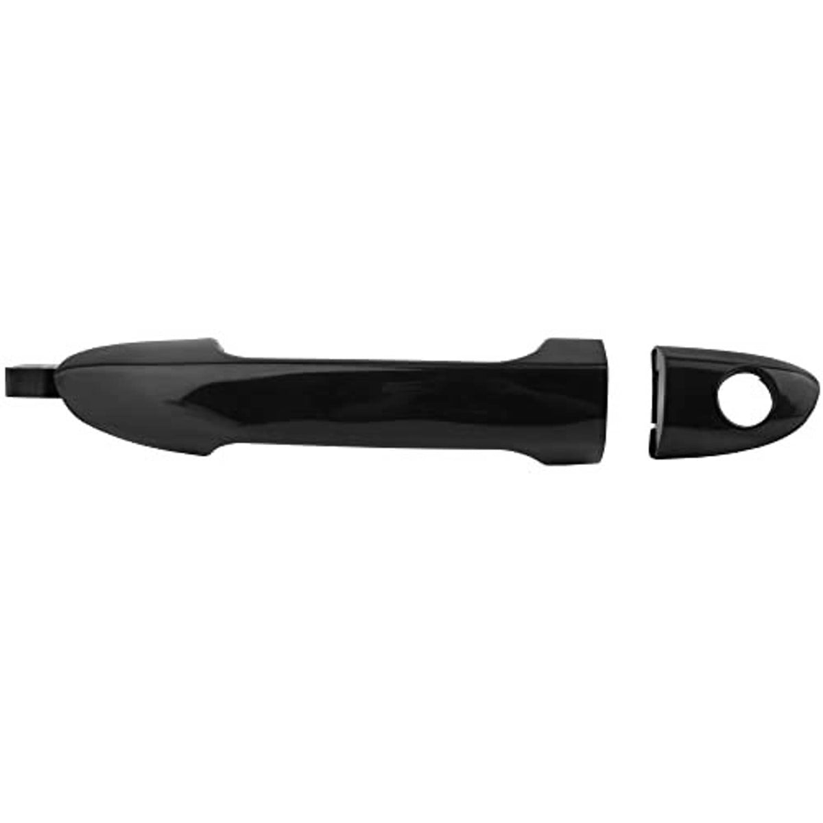 Black exterior door handle and key trim cover, side view, front left driver side