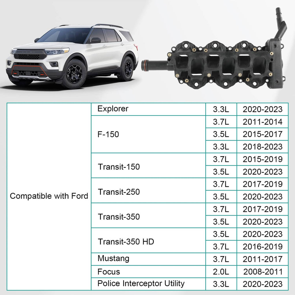 Lower intake manifold next to SUV, showing front engine-side runner openings