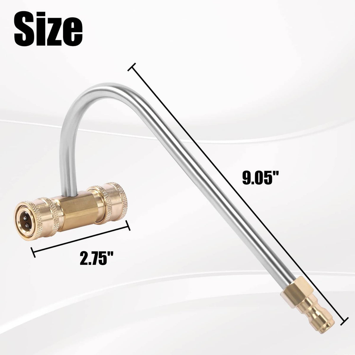 Curved stainless-steel wand gutter cleaner attachment with brass quick-connect ends