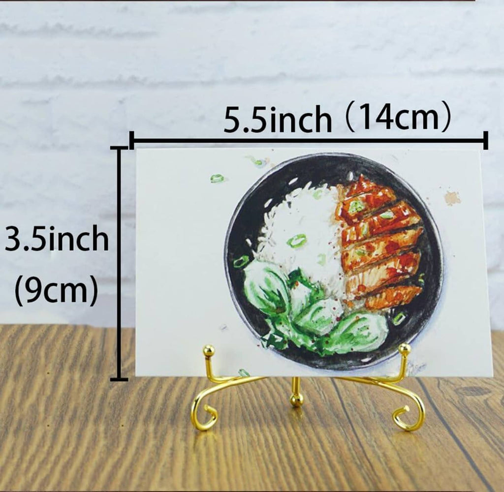 Gold plate stand holding a small dish, 5.5-inch display size shown.