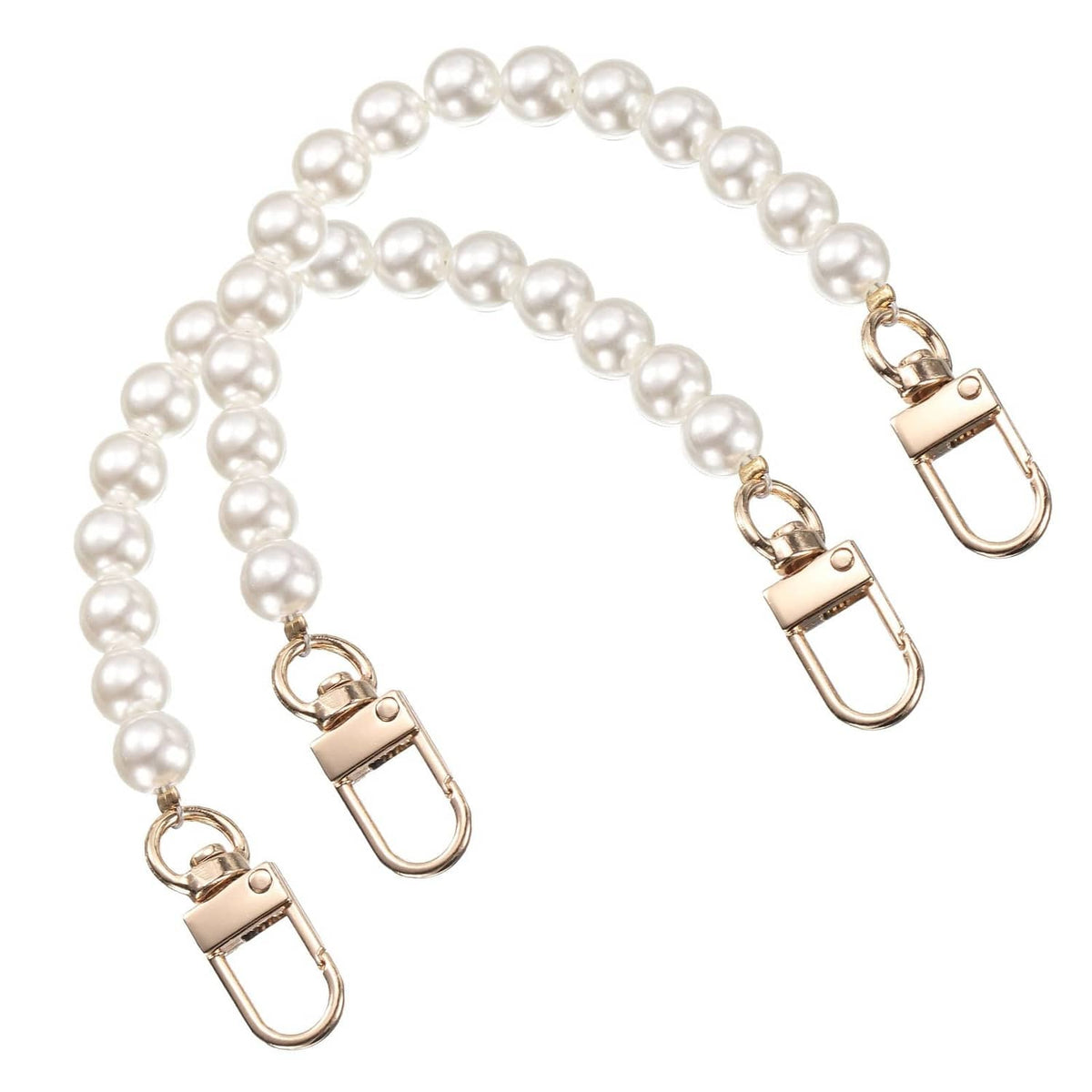 Imitation pearl purse strap with gold-tone clasp and chain links