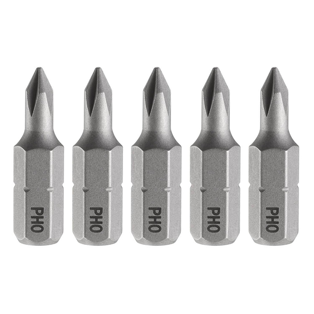 Set of PH0 Phillips screwdriver bits with 1/4 in hex shank, 25 mm long, 5 pieces