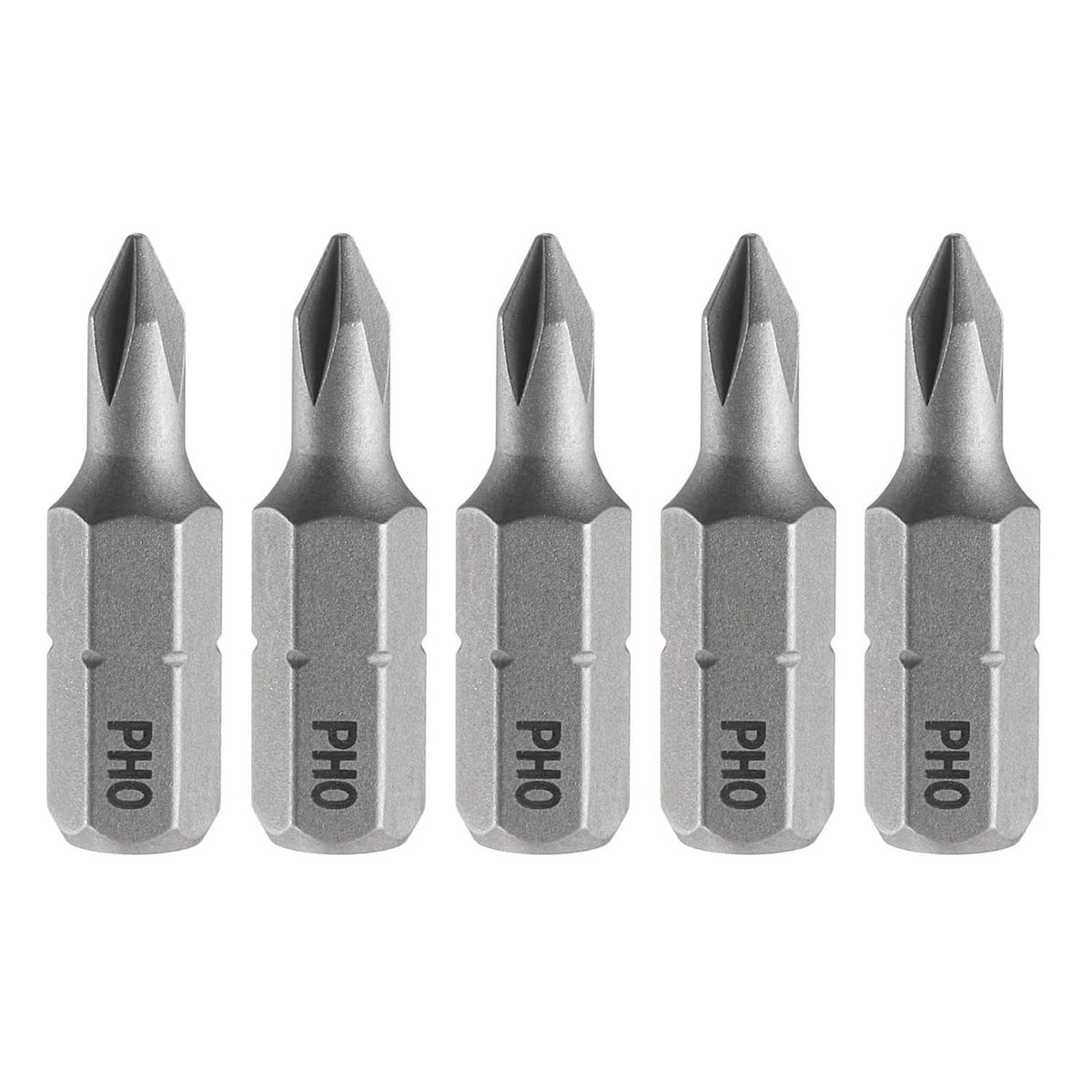 Set of PH0 Phillips screwdriver bits with 1/4 in hex shank, 25 mm long, 5 pieces