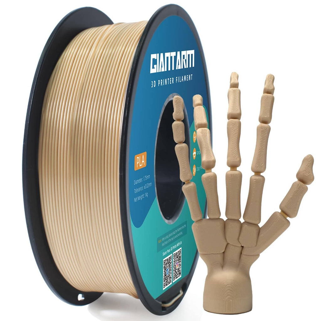 Bone white PLA 3D printer filament spool with unpainted hand model figurines