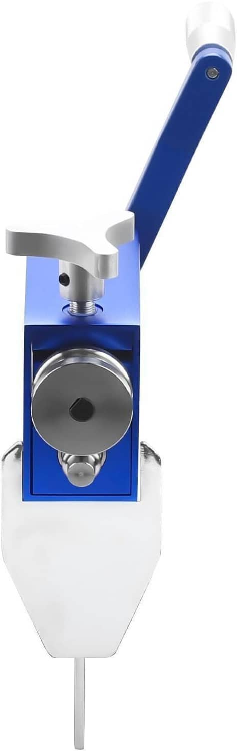 Tube pipe beader tool compact front view with round roller and blue housing