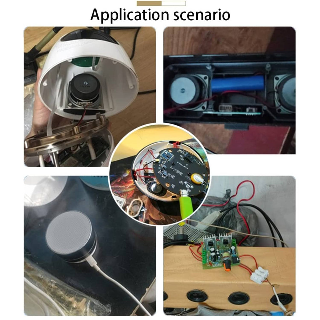 Two small speaker drivers with mounting brackets and exposed wiring for installation