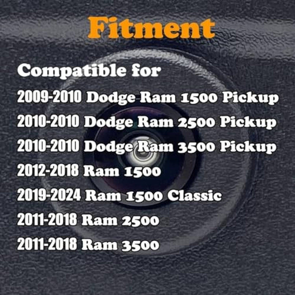 Black textured tailgate panel with compatibility text for Dodge Ram models