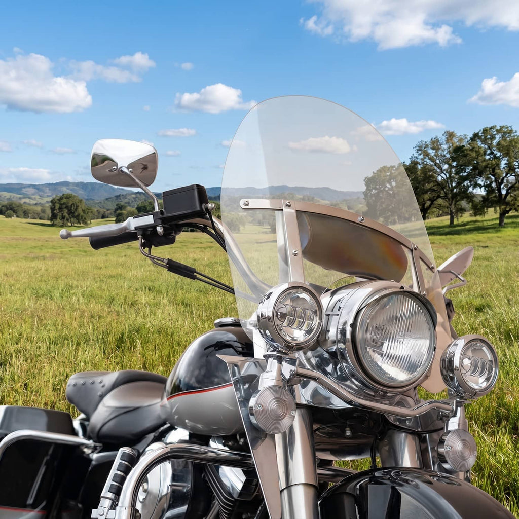 LED spot passing lights and turn signal lamps mounted on a motorcycle front