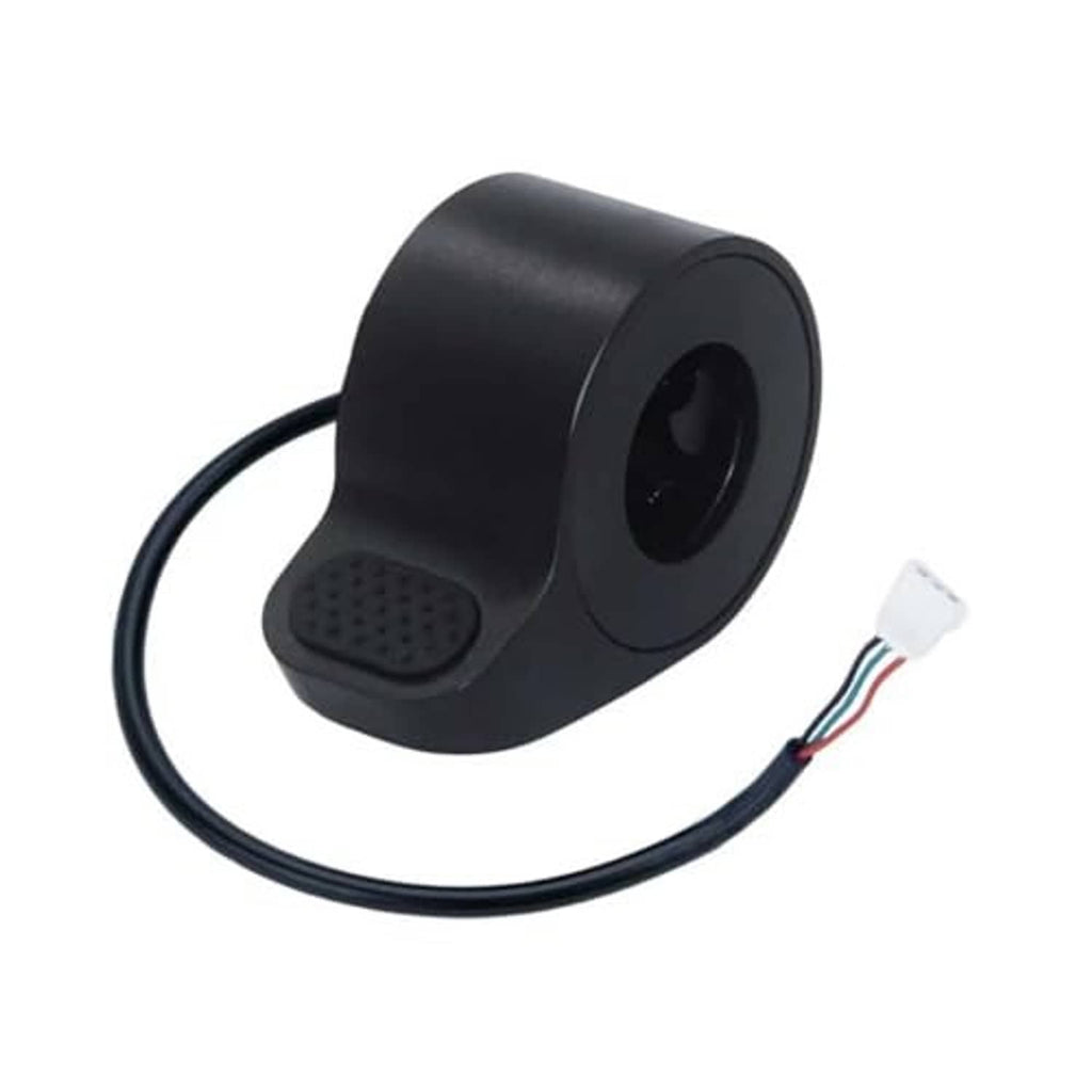 Black thumb throttle control module with ribbed grip pad and wire harness with connector