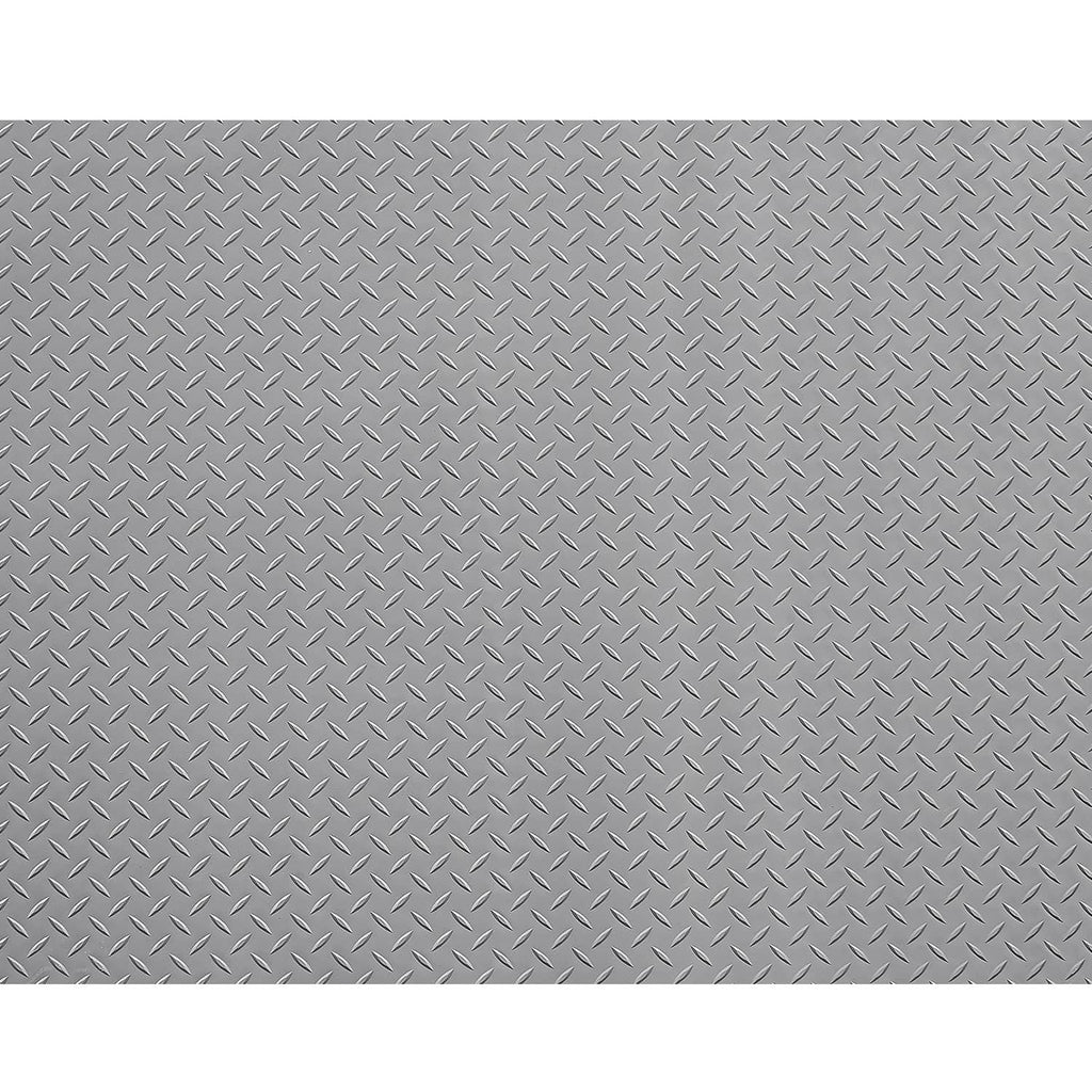 Silver gray diamond-plate garage floor mat close-up with raised grip pattern