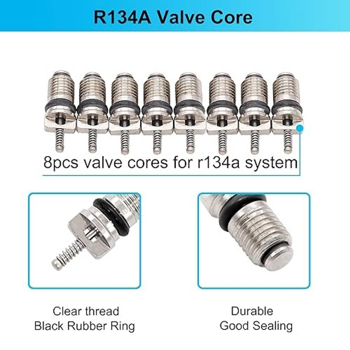 R134a car A/C valve cores pack with metal cores and small rubber seals