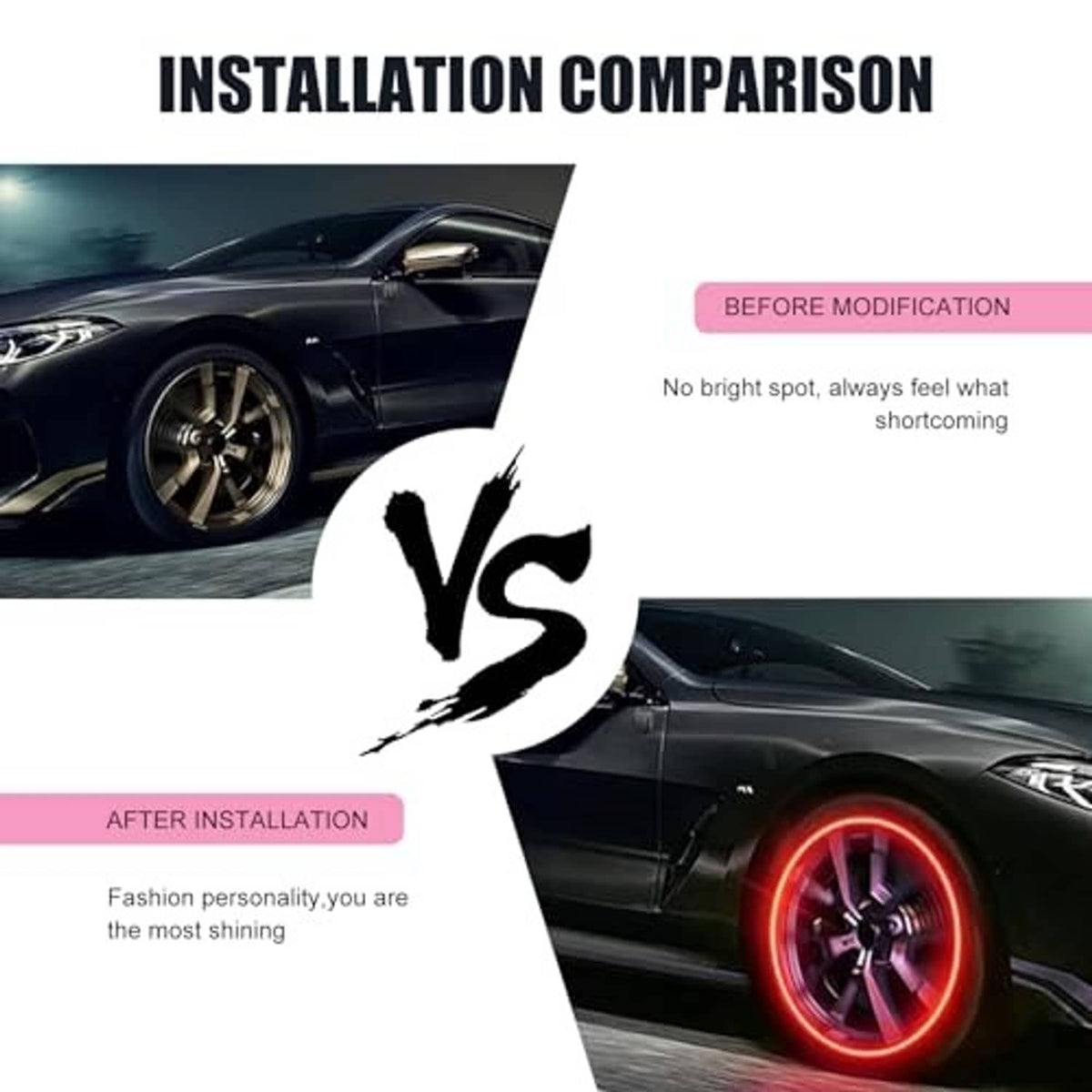 Red glowing tire valve stem caps for brighter wheel visibility after install