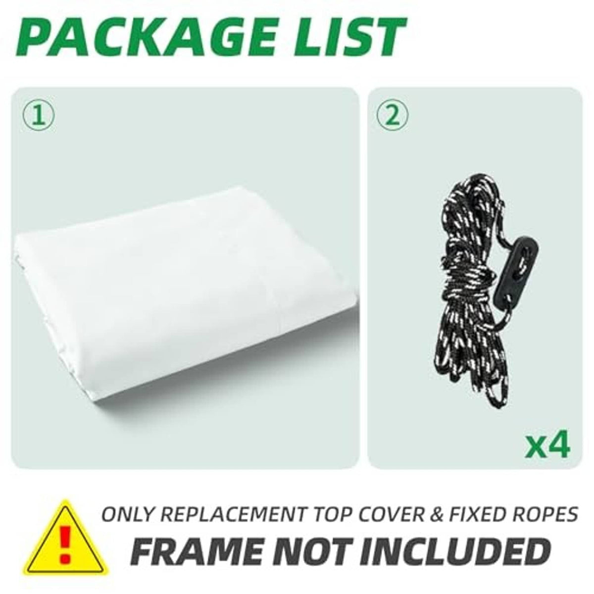 White canopy top cover with four black braided tie ropes, replacement pack