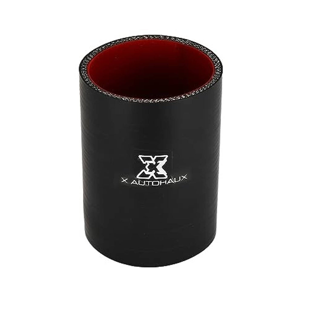Black silicone hose coupler with red interior, stitched rim, x AUTOHALUX logo