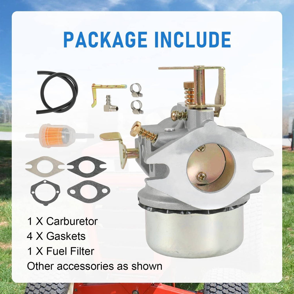 Carburetor package with carb unit, fuel filter, gaskets, and mounting hardware