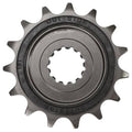 15-tooth motorcycle front sprocket, dark steel with inner splined hub